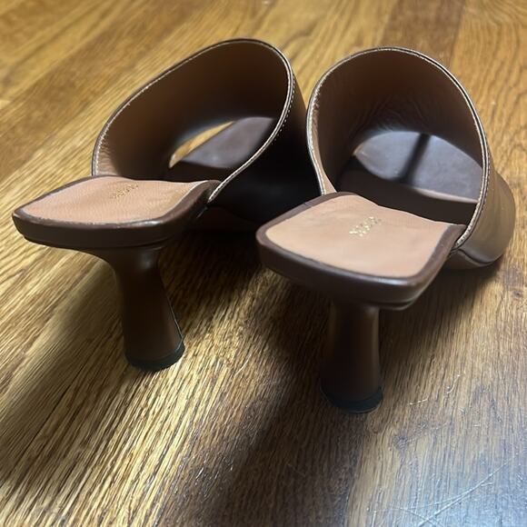 NEOUS JUMEL MULES CHOCOLATE LEATHER SIZE 38.5 CUTOUT-TOE HEELS - Picture 4 of 6